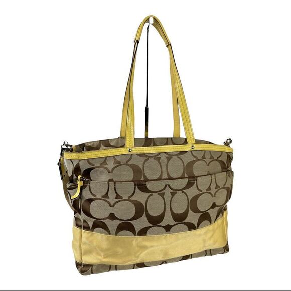 Coach Signature Stripe Jacquard Tote Diaper Bag Signature Canvas F13803 Yellow - Picture 2 of 16